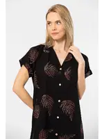 Yaprak Desenli Dokuma Düğmeli Kadın Elbise Türen 3601 Siyah detay görünüm