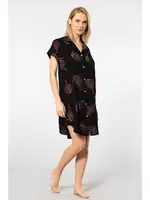 Yaprak Desenli Dokuma Düğmeli Kadın Elbise Türen 3601 Siyah farklı açı