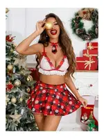 Kadın Desenli Fantezi Kırmızı Seksi Yılbaşı Kostümü NightLight 3693 Kırmızı