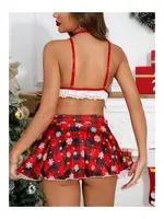 Kadın Desenli Fantezi Kırmızı Seksi Yılbaşı Kostümü NightLight 3693 Kırmızı farklı açı