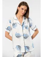 Yaprak Desenli Kısa Kollu Dokuma Pijama Takımı Türen 3604 Ekru detay görünüm