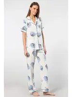 Yaprak Desenli Kısa Kollu Dokuma Pijama Takımı Türen 3604 Ekru farklı açı