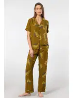 Cepli Kısa Kollu Dokuma Yaprak Desenli Pijama Takımı Türen 3604