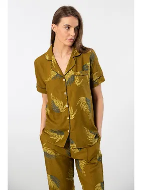 Türen Cepli Kısa Kollu Dokuma Yaprak Desenli Pijama Takımı Türen 3604 - Alternatif Görünüm