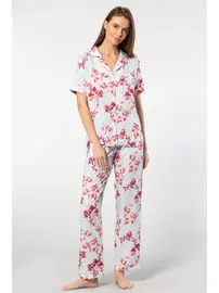 Türen Desenli Kısa Kollu Dokuma Kadın Pijama Takımı Türen 3604