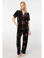Gömlek Yaka Yaprak Desenli Kısa Kollu Dokuma Pijama Takımı Türen 3604/Siyah detay görünüm