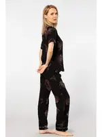 Gömlek Yaka Yaprak Desenli Kısa Kollu Dokuma Pijama Takımı Türen 3604/Siyah görsel 4