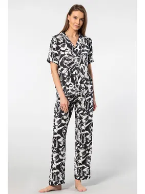 Türen Desenli Kısa Kollu Dokuma Kadın Pijama Takımı Türen 3604