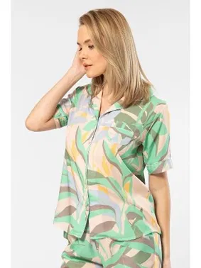 Türen Kadın Desenli Kısa Kol Dokuma Pijama Takımı Türen 3604/Yeşil - Alternatif Görünüm