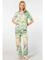 Kadın Desenli Kısa Kol Dokuma Pijama Takımı Türen 3604/Yeşil Yeşil