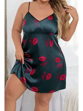 NightLight Kadın Dudak Desenli Büyük Beden Fantezi Gecelik NightLight 3653