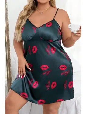 NightLight Kadın Dudak Desenli Büyük Beden Fantezi Gecelik NightLight 3653 - Alternatif Görünüm