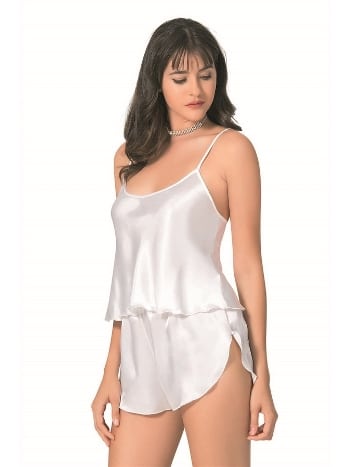 Kadın Ekru Saten Babydoll Şort Takımı Ahu Primoda 9089
