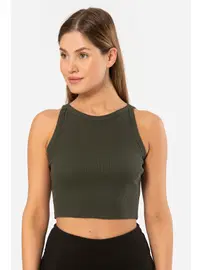 Türen Halter Yaka Fitilli Crop Kadın T-shirt Türen 3404