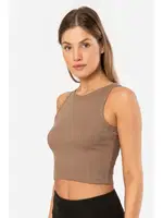Fitilli Crop Kadın T-shirt Türen 3404 Kahverengi detay görünüm