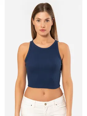 Türen Lacivert Kadın Fitilli Crop T-shirt Türen 3404
