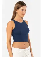 Lacivert Kadın Fitilli Crop T-shirt Türen 3404 detay görünüm
