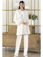 Kadın Hamile Lohusa Sabahlıklı Pijama Takım XSES 4100 Ekru