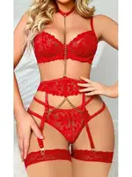 Kadın Kırmızı Dantel Ve Zincir Detaylı Jartiyer Takım Ruselin 2056 Kırmızı detay görünüm