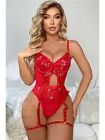 Kadın Kırmızı Transparan Çiçek Desenli Fantezi Babydoll For Dreams 8413 Kırmızı