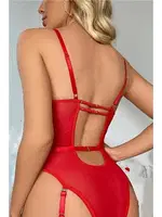 Kadın Kırmızı Transparan Çiçek Desenli Fantezi Babydoll For Dreams 8413 Kırmızı görsel 4