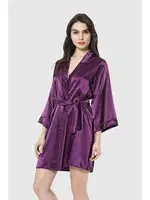 Kadın Kısa Saten Sabahlık Ahu Lingerie 7431 Mor detay görünüm