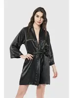 Kadın Kısa Saten Sabahlık Ahu Lingerie 7431 Siyah