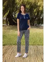 Kısa Kollu Lacivert Desenli Kadın T-Shirt Pijama Takımı Doreanse 4213 Lacivert