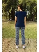 Kısa Kollu Lacivert Desenli Kadın T-Shirt Pijama Takımı Doreanse 4213 Lacivert detay görünüm