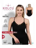 Kadın Likralı Göğüs Dantel Atlet Kolcu 2596 Siyah detay görünüm