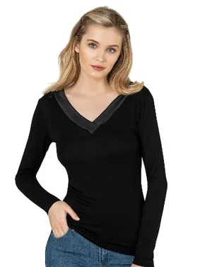 Özkan Kadın Likralı Ring Viskon Esnek Rahat Saten Yakalı Uzun Kollu Bluz Özkan 26984