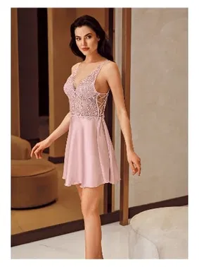 İmaj Yanları Çapraz Bağlamalı Mini Saten Dantelli Transparan Fantazi Gecelik Takım İmaj 4230 - Alternatif Görünüm