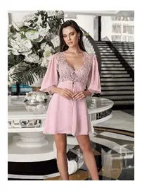 İmaj Sırtı V Kesim Kaplı Saten Dantelli Transparan Fantazi Gecelik Takım İmaj 3207