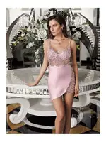 Sırtı V Kesim Kaplı Saten Dantelli Transparan Fantazi Gecelik Takım İmaj 3207 Pudra farklı açı