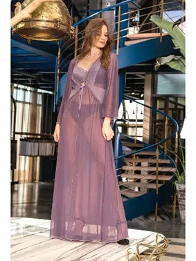 Gallipoli Kadın Mor Uzun Sabahlık Görsel MGP11460 - Alternatif Görünüm
