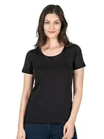 Kadın Pamuklu Kisa Kollu Bisiklet Yaka Esnek Rahat Fanila T-shirt Özkan 25284 Siyah farklı açı