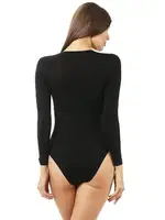 Kadın Pamuklu Likralı Uzun Kollu Yuvarlak Yaka Kancalı Çıtçıtlı Örme Body Özkan 0600 Siyah görsel 4