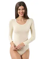 Kadın Pamuklu Likralı Uzun Kollu Yuvarlak Yaka Kancalı Çıtçıtlı Örme Body Özkan 0600 Ten