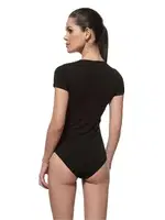 Kadın Pamuklu Yuvarlak Yaka Kısa Kollu Örme Çıtçıtlı Body Özkan 0601 Siyah görsel 8