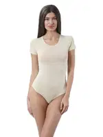 Kadın Pamuklu Yuvarlak Yaka Kısa Kollu Örme Çıtçıtlı Body Özkan 0601 Ten