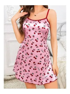 NightLight İnce Askılı Pembe Vişne Sesenli Saten Mini Fantazi Gecelik NightLight 3649 - Alternatif Görünüm