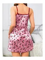 İnce Askılı Pembe Vişne Sesenli Saten Mini Fantazi Gecelik NightLight 3649 Pembe farklı açı