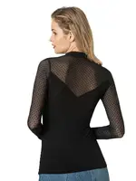 Kadın Ring Viskon Flok Tül Uzun Kol Esnek Yumuşak Bluz T-Shirt Badi Özkan 26824 Siyah detay görünüm