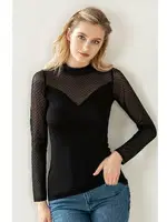 Kadın Ring Viskon Flok Tül Uzun Kol Esnek Yumuşak Bluz T-Shirt Badi Özkan 26824 Siyah görsel 4