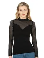 Kadın Ring Viskon Flok Tül Uzun Kol Esnek Yumuşak Bluz T-Shirt Badi Özkan 26824 Siyah görsel 5