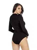 Kadın Ring Viskon Yarım Balıkçı Uzun Kollu Yakası Tül Kancalı Çıtçıtlı Body Özkan 25783 Siyah detay görünüm