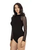 Kadın Ring Viskon Yarım Balıkçı Yaka Tül Detaylı Uzun Kollu Kancalı Çıtçıtlı Body Özkan 25818 Siyah farklı açı