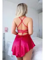 Kadın Saten Fuşya Fantezi Elbise NightLight 3640 Fuşya detay görünüm