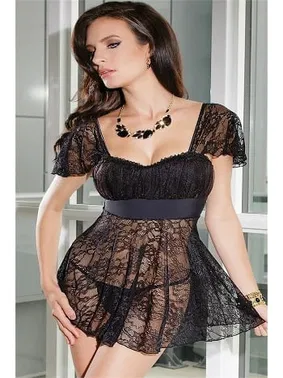 NightLight Kadın Siyah Alt Kısmı Tül Üst Jarse Fantezi Dantelli Gecelik NightLight 3115 - Alternatif Görünüm