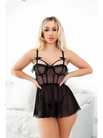 NightLight Transparan Fantezi Mini Siyah Kadın Gecelik NightLight 3642